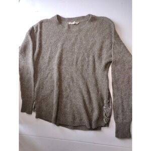 Pink Republic‎ Womens L Olive Green Knit Pullover Sweater Lace-Up Detail